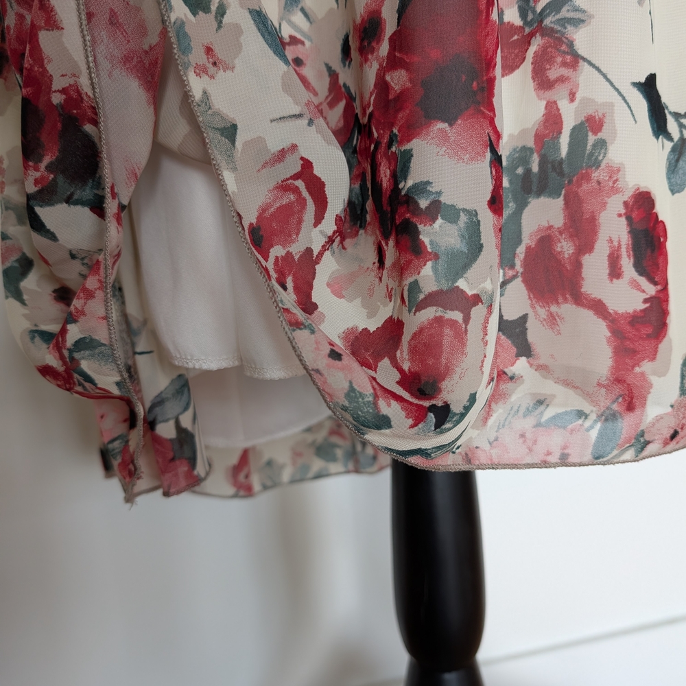 Cream And Red Flowy Floral Mikarose A-line Skirt Size M - Picture 7 of 10